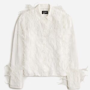 JCrew Collection organza button up blouse with feathers NWT